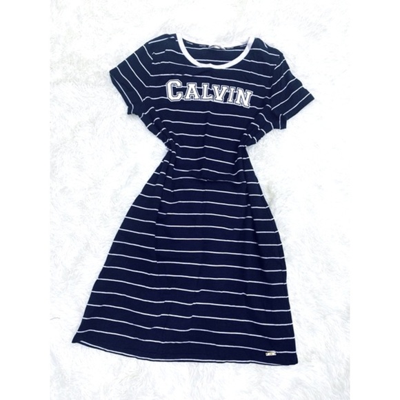 Calvin Klein Navy Striped Dress - Picture 1 of 5